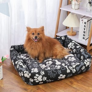New Design Velvet Cotton and Linen Detachable Square Printed All Seasons Soft Fortune Cat Big Pet Dog Bed with <b>Cushion</b> - Product Image 5