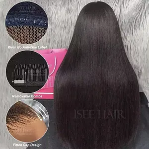 ISEE Wear Go wig Bob lurus tulang tanpa lem 12A rambut Vietnam mentah ditarik ganda wig renda depan 9X6 HD siap untuk tidak ada Gel