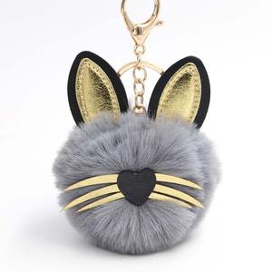 سلسلة مفاتيح من القطيفة اللطيفة لتزيين حيوانات Pom Pom للنساء هدية بدلاية سيارة بالجملة <span class=keywords><strong>Promo</strong></span> 8-PU Cat - Product Image 2