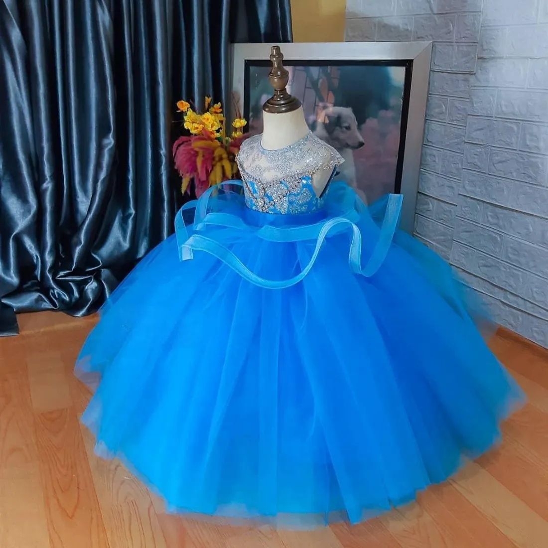 Royal Blue Beaded Pageant Dress Flower Girls Dresses For Wedding Kids Party  Wear Baby Ball Gown Birthday Gowns Photoshoot| Alibaba.com