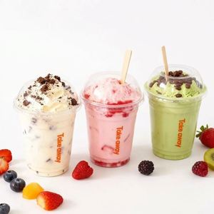 Gobelets en plastique PET transparents jetables avec logo personnalisé, gobelets pour café glacé, gobelets pour smoothies avec couvercles en dôme pour crème glacée, prix bas - Product Image 3