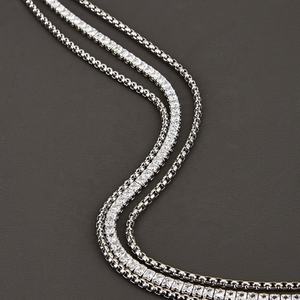 Collier en acier inoxydable, collier ras du cou à chaînes superposées, chaînes de perles, chaînes tennis, accessoires en cristal CZ pavé - Product Image 2