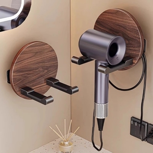 Soporte de Pared Plegable para Secador de Pelo, de Madera de Nogal y Aluminio, Resistente al Agua, Duradero, Ajustable, Moderno, Sin Perforaciones - Product Image 4