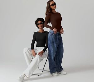 Body de manga larga con cuello redondo y corte alto, ajustado, de doble forro, estilo camiseta básica, adelgazante, para uso diario, superventas para mujer - Product Image 2