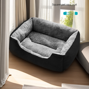 Lit pour chat en peluche solide et rectangulaire, chaud pour l'hiver, fourrure synthétique douce, grotte pour chat fermée, coussin amovible, design classique et tendance - Product Image 1