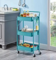 Chariot roulant métallique 3 niveaux, étroit, avec trous de drainage, roues pivotantes à 360°, organisateur de bureau multifonctionnel, étagère de rangement – Grande Vente