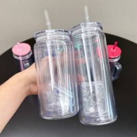 Gobelets à double paroi transparents de 16 oz et 20 oz avec paillettes, gobelets réutilisables en plastique coloré pré-percés avec poignée pour enveloppes UV DTF
