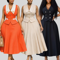 Ensemble robe-veste pour femmes, veste sans manches à col en V, jupe longue plissée taille haute, ensemble 2 pièces pour soirée, grande taille