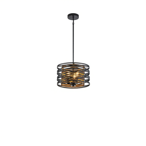 Lustre suspendu rustique industriel à 3 lumières, abat-jour en forme de cage en métal et noyer noir pour îlot de cuisine, salle à manger - Product Image 1