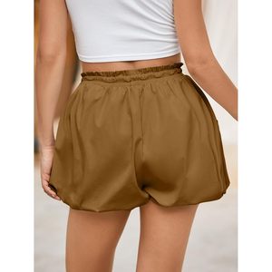 Womens High Waisted Bubble Shorts Drawstring <b>Elastic</b> Workout Athletic Summer Puffy Mini <b>Skirts</b> With Pockets Brown - Product Image 4