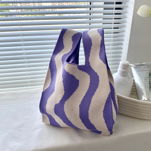 Bolso de mano tipo cubo informal de poliéster tejido con lazo, estilo Dongdaemun coreano, nuevo y popular en internet, para estudiantes, con doble compartimento, ideal como bolsa de almuerzo. - Product Image 3