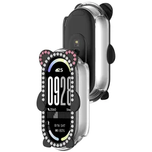 Funda Protectora de Metal y PC para Mi <span class=keywords><strong>Band</strong></span> 10 y 8/9 con Diseño Hueco de Oso Adornado con Diamantes - Product Image 5