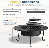 Brasero extérieur extra large pour brûler du bois avec 2 grilles réglables, couvercle et pique-foyer, emballage pour vente par correspondance