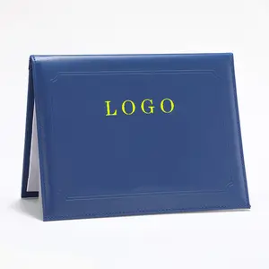 Grosir harga pabrik Folder konferensi kustom Foil emas Logo File Folder A4 PU kulit portofolio Folder penutup sertifikat