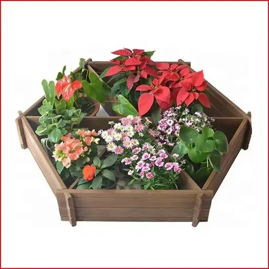 Cheap Easily Assembled Wood Flower Raised Garden Bed With Internal Grid, Flower Planter Box