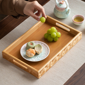 Plateau de service en bambou rectangulaire, motif bois, 32x21x4cm, 35x23x4cm, 38x26x4cm, pour servir thé et nourriture - Product Image 3