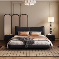 Lit flottant minimaliste moderne en cuir véritable Chambre à coucher principale Petit appartement Léger Lit double italien de luxe Meubles