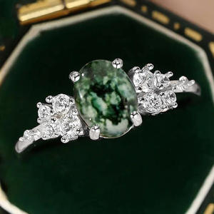 Bague en or blanc A108 avec diamant de taille ovale, couleur D naturelle, bijoux de fiançailles pour femmes - Product Image 1