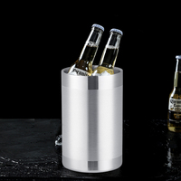 Seau à glace isotherme de luxe en acier inoxydable 2,5 L avec couvercle et poignée portable pour fêtes, vin, champagne, hôtels et restaurants