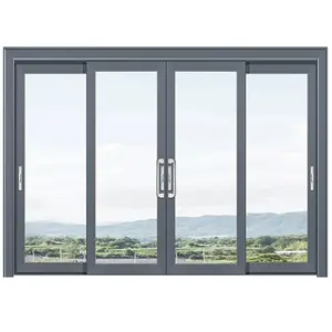 Desain balkon Aluminium Harga pintu geser sistem kaca ganda Aluminium pintu teras geser dengan layar