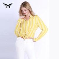 Tops en coton à rayures jaunes de style occidental pour femmes, chemisiers décontractés en popeline