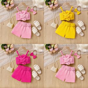 Ensemble d'été INS tendance pour filles : short à bretelles et fleurs 3D multicolores pour enfants de petite et moyenne taille, avec accessoire de tête - Product Image 2