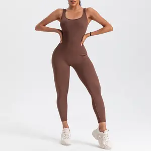 Customization Women's Yoga Ribbed One Piece Tank Tops bodysuit Rompers Sleeveless Exercise body shaper Jumpsuits