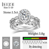 Vente en gros de bijoux de luxe à la mode 1.5 carats bagues en moissanite à coupe ovale avec bande torsadée pour femmes, fiançailles de mariage