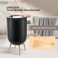 Seau chauffant pour serviettes ABS 20L avec pieds en bois et lumière RGB, machine chauffante pour serviettes avec haut-parleur Bluetooth pour spa médical et salon OEM/ODM