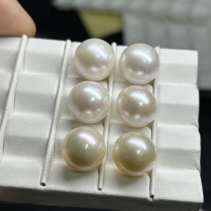 Grande taille 12mm perle d'eau douce naturelle demi-trou <span class=keywords><strong>perles</strong></span> <span class=keywords><strong>blanches</strong></span> rondes pour boucle d'oreille - Product Image 5