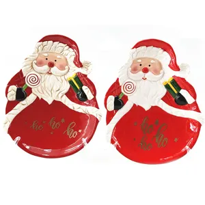 Hotsale handprinting קרמיקה חג המולד סנטה צלחות פורצלן כלי אוכל סנטה צלחות