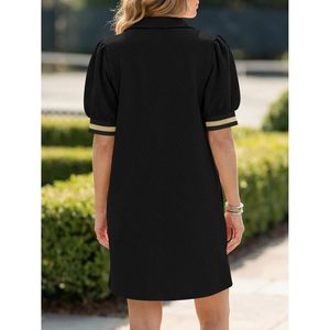 Robe pull décontractée d'été pour femme à manches bouffantes, col en V zippé, coupe ample texturée en maille - Product Image 3