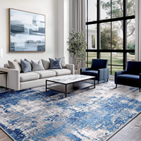 Tapis abstrait moderne en polyester doux antidérapant 5 'x 7' lavable à motif imprimé bleu gris pour un usage domestique dans le salon chambre à coucher