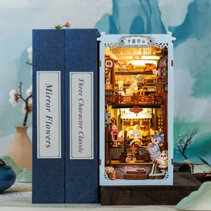 CuteBee gaya Cina DIY miniatur buku rumah Nook dengan pelindung debu untuk cerita Cina Puzzle kayu digunakan sebagai hadiah ulang tahun
