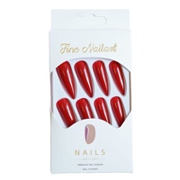 Faux ongles pointus artistiques rouges en ABS, couvrance totale, autocollants de manucure, 24 pièces, vente en gros, style INS