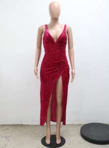 2024 HO vestido clásico Vintage <span class=keywords><strong>Vestidos</strong></span> De Fiesta Correa con cuello en V cintura dividida fruncido cóctel <span class=keywords><strong>Vestidos</strong></span> De fiesta mujeres - Product Image 5