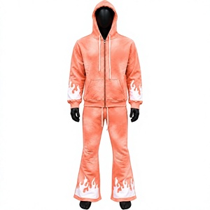 Conjunto de Sudadera con Capucha y Pantalones Deportivos Personalizados para Fabricantes, Estilo Streetwear, con Parches, Lavado Ácido, Remaches y Cremallera - Product Image 1