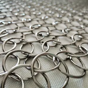 Plain Weave Mesh Wire Chainmail Fabric For Metal Decorative Stainless Steel Ring Mesh Curtain Woven Folded Chain Mail Ring Mesh