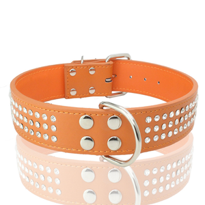 Kalung anjing bertatahkan kristal ramah lingkungan kulit elegan kerah anjing PU - Product Image 5