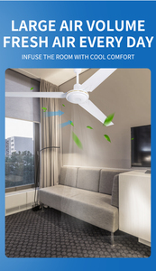 Ventilador de Techo con Motor AC, Control Mecánico, Plegable, 5 Velocidades, 56 Pulgadas, Aluminio, Moderno, Blanco, en Caja Corrugada para Uso en Hoteles - Product Image 6