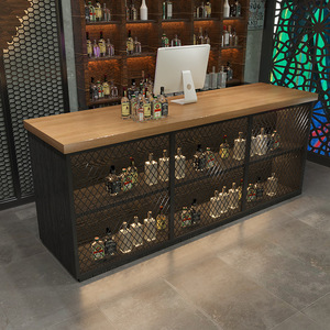 Mostrador de Caja Registradora de Estilo Industrial, Venta Caliente 2023, Mostrador de Exhibición de Hierro Forjado para <span class=keywords><strong>Bar</strong></span>/Parrilla/Restaurante/Recepción - Product Image 1
