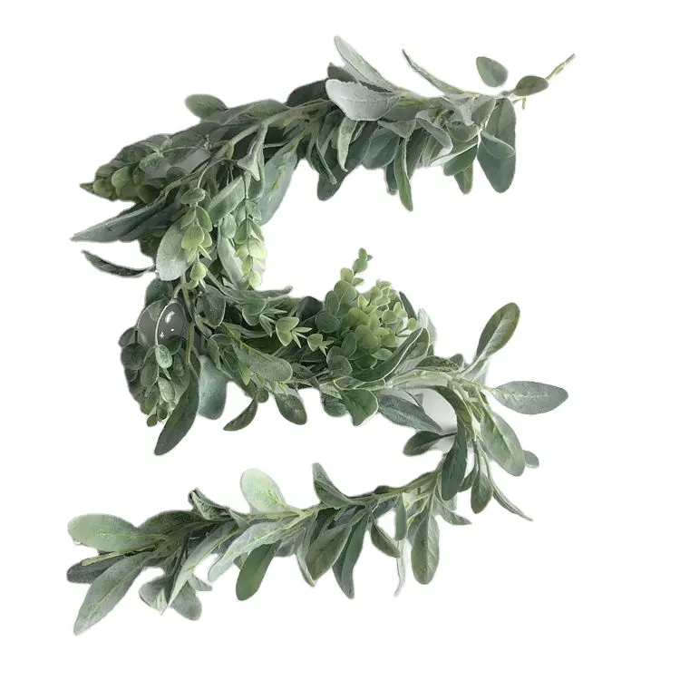QSLH-B137 Venta caliente decorativo colgante hojas de plantas artificiales corderos oreja guirnalda de plástico con hojas