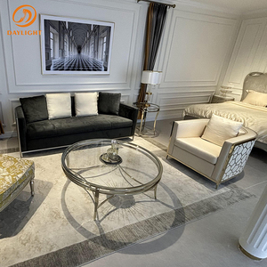 经典仿古欧式不锈钢框架条纹可定制客厅天鹅绒家具休闲高档别墅沙发 - Product Image 2