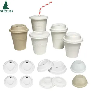 Tapas de café biodegradables OEM ODM, taza de papel de pulpa de bagazo de caña de azúcar con tapas, 100%