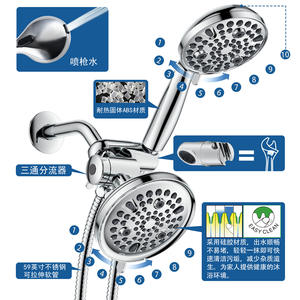 Juego de ducha de estilo americano de 10 funciones con pistola rociadora y cabezal de ducha de mano, chapado en cromo, fácil de limpiar - Product Image 1