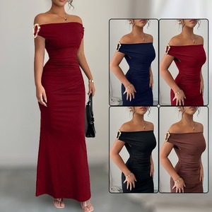Nouvelle Robe Longue Élégante et Sexy Asymétrique (Épaule Dénudée) pour <span class=keywords><strong>Soirée</strong></span>, Collection Automne-Hiver 2025 – Vêtements <span class=keywords><strong>Femme</strong></span> - Product Image 1