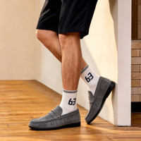 Nouvelles Chaussures de Conduite Grises pour Hommes 2026 – Mocassins Penny en Cuir Véritable Respirants à Enfiler, Style Décontracté Quotidien