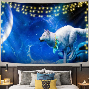 Fabricante colorido abstracto Hippie Trippy pared lobo del espacio tapiz psicodélico tapiz de pared para la decoración del hogar - Product Image 6