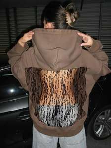 Felpa con Cappuccio Sexy <span class=keywords><strong>Y2K</strong></span> con Retro in Rete di Strass, Design Oversize con Patchwork di Cristalli Scintillanti - Product Image 3