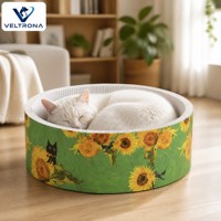 Arbre à chat en carton style peinture à l'huile avec design antidérapant durable, coussin et panier remplaçables, style moderne pour usage intérieur